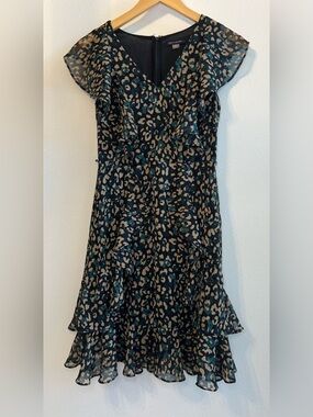Tommy Hilfiger Teal and Tan Leopard Print Ruffle Dress